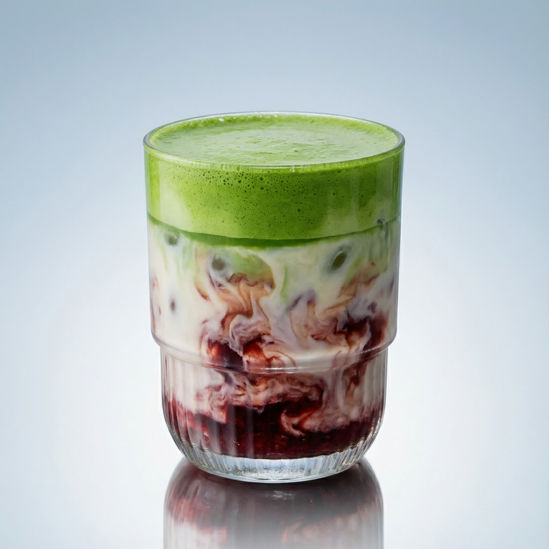 Iced Oat Matcha with Cherry Preserves